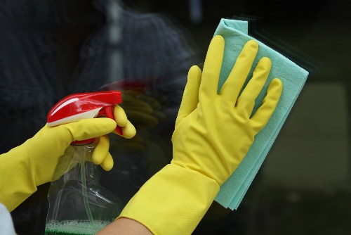 Carpet cleaning team assessing workplace safety before starting a job
